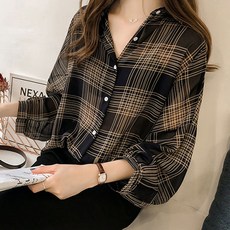 Goodif 女性時髦寬鬆版型格紋襯衫