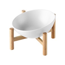 寵物護頸斜面陶瓷碗 + 架子 光滑款 300ml, 白色, 1組