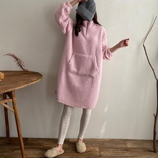 BORIMOM 孕婦刷絨高領半拉鍊連身裙 E460