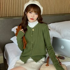 PEONIST 女款基本簡約豆豆鈕扣長袖針織開襟衫