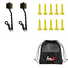 NAYASTYLE 高爾夫球桿頭清潔器 GFYP-32-3 2入 + PE 高爾夫短球梯 170-2PU 10入 + 收納袋組合, 混合顏色