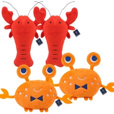 DING DONG PET 寵物龍蝦娃娃 2入 + 螃蟹娃娃 2入, 混色, 1套