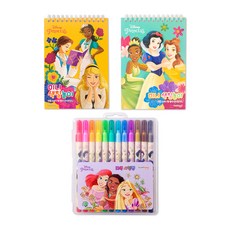 디즈니 프린세스 미니 색칠놀이 48p 2권 + 사인펜 12색 세트 랜덤발송, 금홍팬시