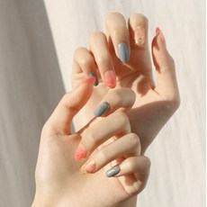 NAILHADA 凝膠美甲貼片 橢圓形 24入 + 專用雙面貼 + 酒精棉片組, Shine Fantasy, 1組