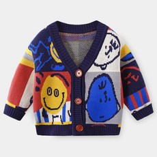 孩童笑臉拼色印花開衫