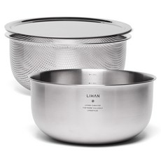 LIHAN 不鏽鋼攪拌碗瀝水籃3件組, 1套, 攪拌碗、托盤、碗蓋