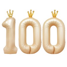 조이파티 생일파티 왕관 숫자 풍선 대형 93cm 100, 라떼, 1개