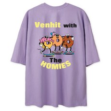 VENHIT 中性款甜甜圈落肩短袖T恤, 淡紫色