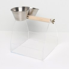 보라펫 앵무새 2구 스테인레스 집게 식기 아크릴 탁상용 바구니 횃대 대, 투명, 1개