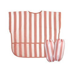 Derhappy 兒童條紋防水短袖美術畫畫衣袖套組 02, 蜜桃色