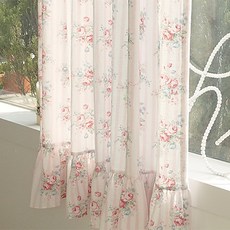 ANDCOTTON Laro荷葉邊花朵小窗遮光窗簾, 粉紅色