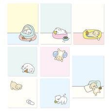 水晶花式 Daengdaengi 年糕備忘錄紙套組 4 個正方形 + 4 個矩形, 1套, 雞，枕頭，拖鞋，球（方形），黃色，薄荷色，米色，天空（方形）