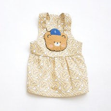 PASTEL PET 寵物款絨毛小熊圖案吊帶連身裙, 黃色