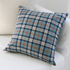 ANDCOTTON 復古Ocean Blue靠枕枕套組, 水藍色格子, 枕套 + 枕芯