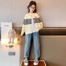 女童春秋迷你愛心線條針織柔軟開襟衫