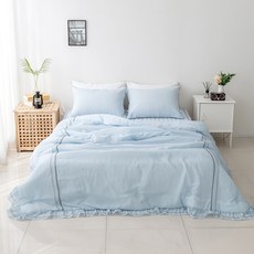 素色雪紡紗邊設計夏季薄被, 藍色