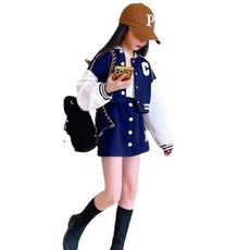 女童C Club印花棒球外套+短裙套裝