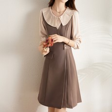 Chichills Pulito 領口抓皺百褶洋裝 12071, 米棕色