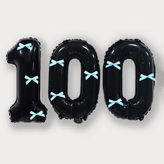 올리브파티 숫자 풍선 + 발레코어 리본 9p 기본 세트, 블랙(숫자풍선100), 블루(리본), 1세트
