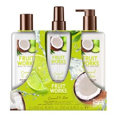 FRUIT WORKS 椰子和青檸沐浴露 500ml + 身體噴霧 250ml + 身體乳液 500ml, 1套
