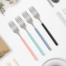 RAONNURI Della 可用於洗碗機的全不鏽鋼彩色叉, 蜜桃粉, 藍綠色, 藍灰色, 深黑色, 4個