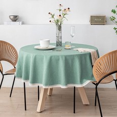 lovinglab 瑪麗復古蕾絲圓形防水餐桌桌布, 120cm, 薄荷綠