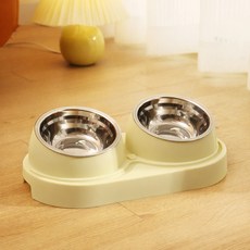 daysoy 寵物斜口雙層雙碗食具組 ONE SIZE, 1套, 02 黃色