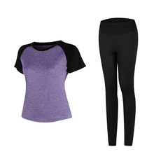 女款時尚瑜伽短袖T恤+內搭褲組