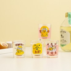 Shinmyohan 玩偶印花燒酒杯4件組, 1組, 混色