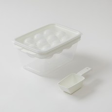 JAJU 보관하기 편리한 원형 아이스 트레이 10구 + 스쿱 세트, 화이트, 1세트