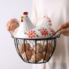 母雞造型雞蛋收納鐵籃子, 紅色的