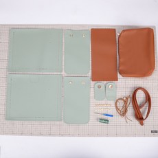 B:VID DIY手工拼色單肩背包組, 1套, 綠色 棕色