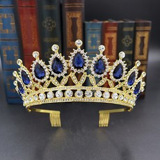 LUNA GLAM 自助婚紗 水滴公主 金色髮梳皇冠 H005-2, 午夜藍, 1個