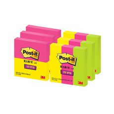 3M Post-it 利貼 強力黏性便條紙 650 3入 + 613 3入 組, 亮粉色+亮黃色+新芽綠, 1套