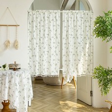 G&Y 白花線網流蘇半門簾 2入, 白色