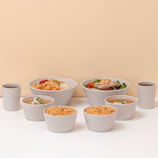 Ahtty home 飯碗湯碗2人餐具組, 1套, 奶油色, 飯碗 4入 + 湯碗 2入 + 杯子 2入