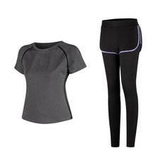 女款時尚瑜伽短袖T恤+短褲內搭褲組