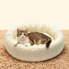 파스텔펫 반려동물 잔꽃 패턴 원형방석, 아이보리, 1개