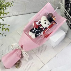 윰스 졸업식 수료식 축하 학사모 곰인형 꽃다발, 핑크, 1개