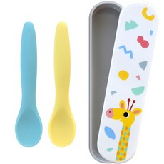 孩童矽膠副食品湯匙組, 天藍色+檸檬黃, 2款矽膠湯匙+盒子