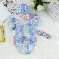 Starbean 女童款大蝴蝶結美人魚泳衣帽子組