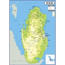 Map.Come 卡塔爾地形圖塗層牛 78 x 110cm, 1個