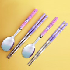 LiLFANT 兒童酷洛米輕盈餐具組, 混色, 湯匙 2入+筷子 2雙, 1組