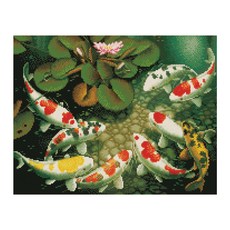 아이러브페인팅 DIY 보석 십자수 키트 연못속의 잉어, 혼합색상, 1개