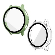 SPACE SHIELD Galaxy Watch Active 鋼化玻璃一體式全包覆保護殼 2入, 綠茶色, 透明
