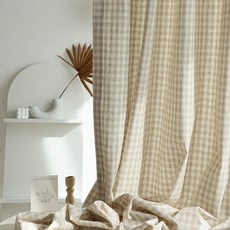 MAISONTEXTILE 自然亞麻棉格紋窗簾 中, 米色