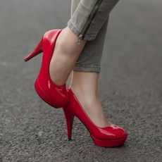 氣墊圓頭撞色高跟鞋