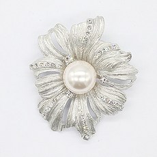 고급 큐빅 진주 보석 플라워 장식 플라워진주 패션 브로치, 1개, 니켈무광