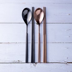 RAONNURI Erato Propose 彩色湯筷組, 湯匙 + 筷子, 玫瑰金 + 深黑色, 1套