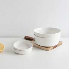 ERATO 日常雙人湯麵碗碟組 4入組, 白色, 1套